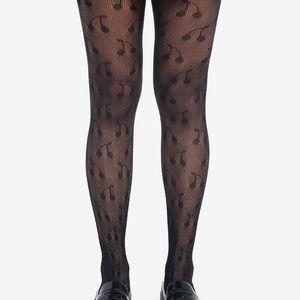 Black Fishnet Cherry‎ Tights Hot Topic